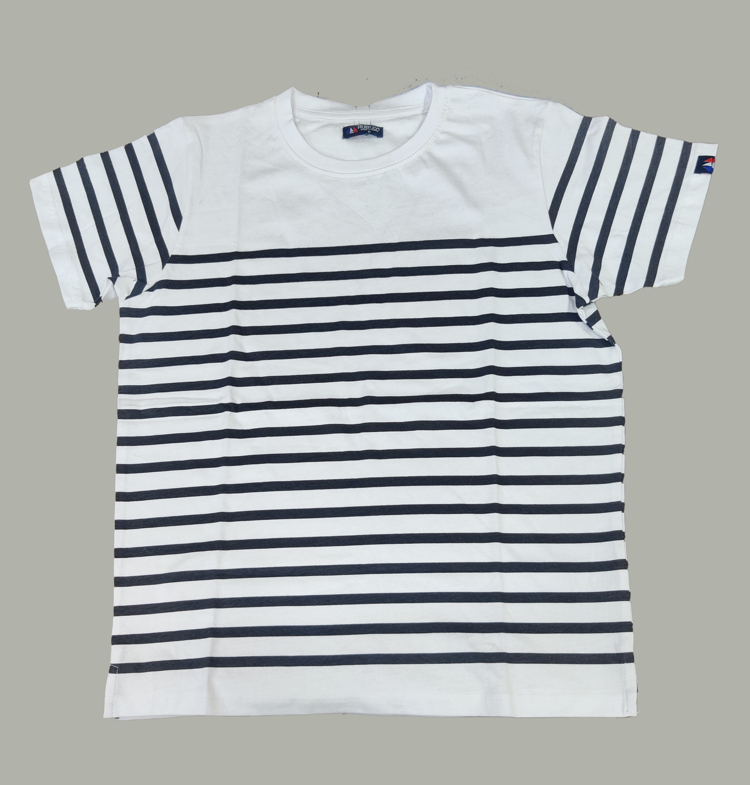 Short Sleeves Navy Striped T-Shirt White and Navy Blue S Size - Image 2